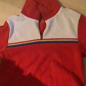 red, white, and rainbow sweatshirt